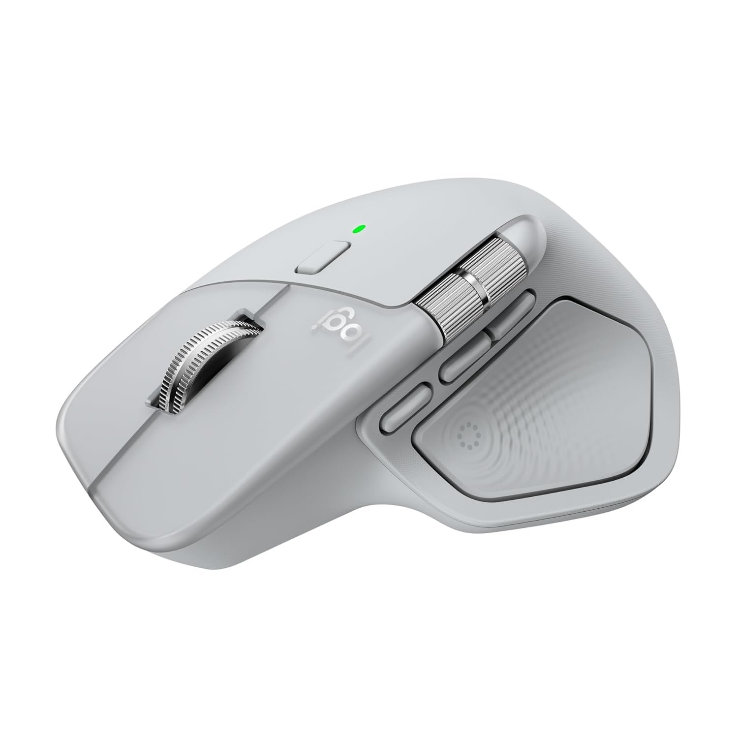 logitech mx master 4, ergonomic wireless mouse with advanced performance haptic feedback, ultra fast scrolling, usb c charging, bluetooth, windows, macos pale grey